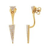 0.21ct 14k Yellow Gold Diamond Pave Triangle Ear Jacket Earring with Studs